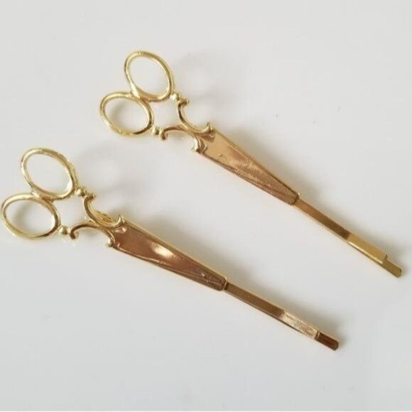 Hair Clips Gold Scissors set of 2  Hair Pin Novelty - Picture 4 of 8